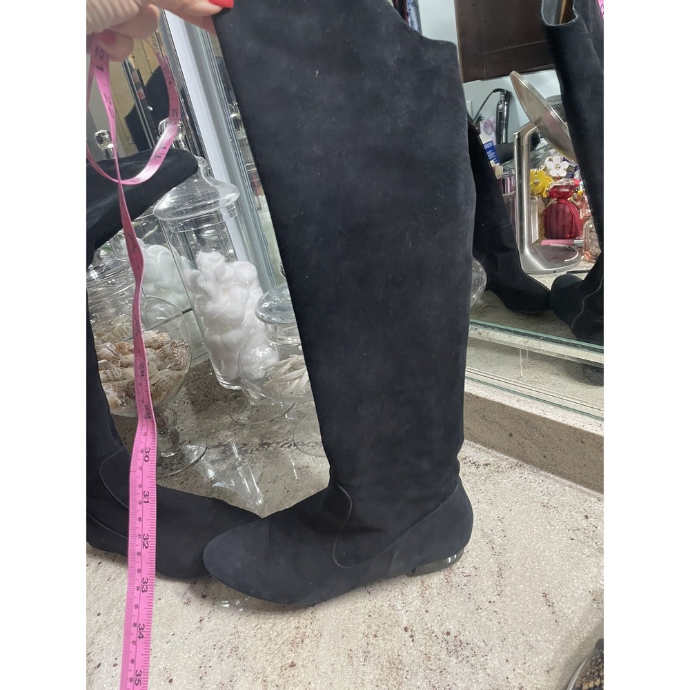 Via Spiga Women Black Suede Leather Flat Over The Knee Boots 7.5 Almond Toe